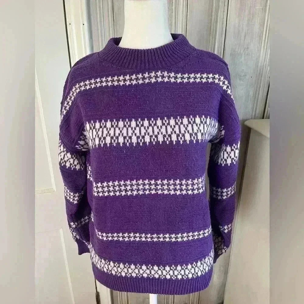 Vintage colorful fair aisle sweater alpine ski boho granny cottage core 90s